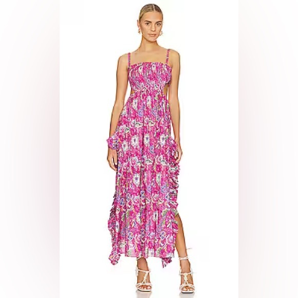 Caroline Constas Dresses & Skirts - CAROLINE CONSTAS Margo Floral Ruffled Maxi Dress Pink Enchanted Paisley